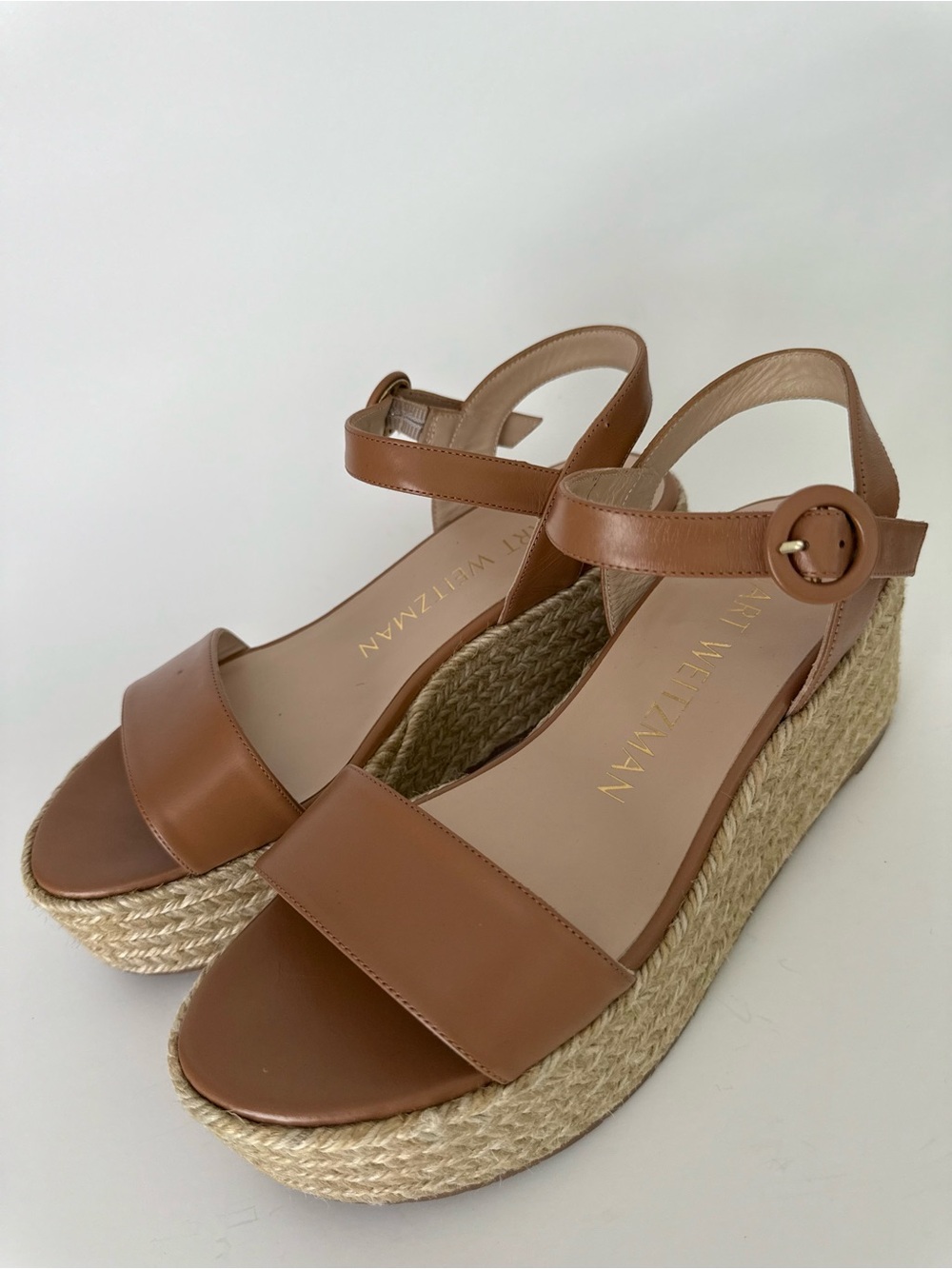 EUC Stuart Weitzman Platform Espadrille Sandals in Tan Leather